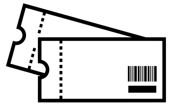 Two blank event tickets with barcode and tear-off stub as graphic icon admission illustration template