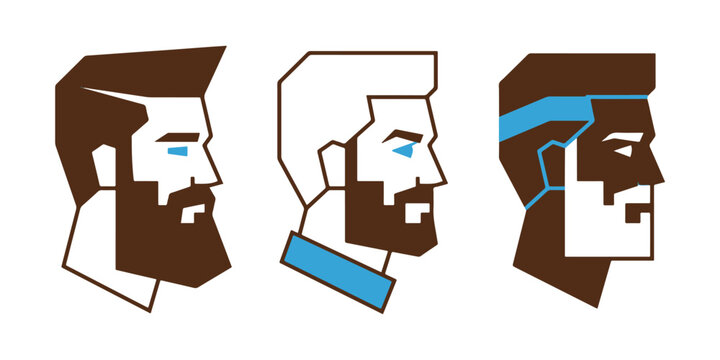 Bearded men with geometric haircuts featured in flat vector pop art style illustration profiles