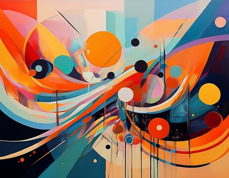 an abstract painting featuring a diverse range of shapes and colors creating a lively and dynamic composition that catches the viewers attention