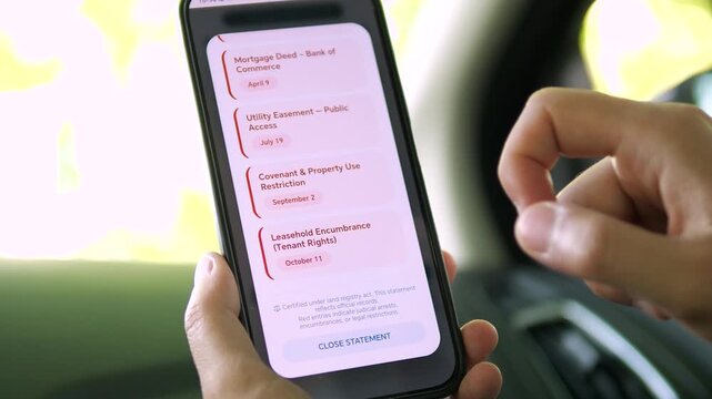 User reviewing a detailed list of active encumbrances on a property. The red indicators highlight all legal restrictions. Ideal for real estate due diligence, buyer protection, and transparent legal