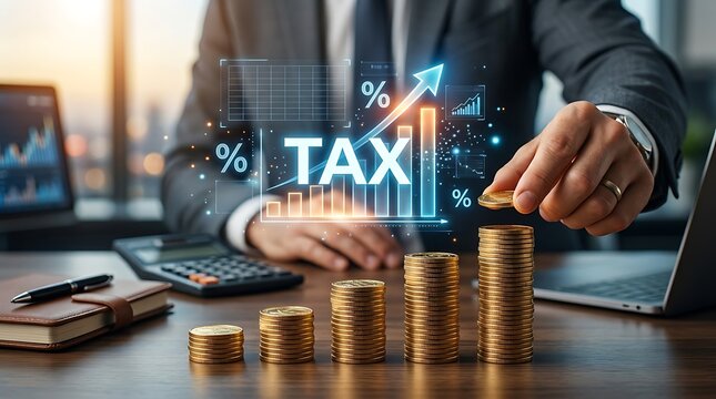 Business Investment Planning with Tax Optimization Financial Analytics and Increasing Coin Stack Growth Visualization