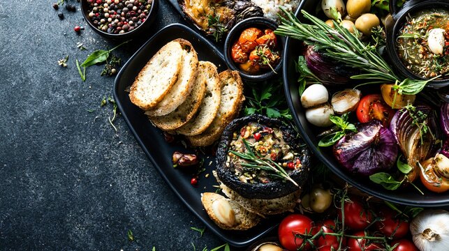 A cookbook-cover-inspired composition with extensive uninterrupted copy space and premium food styling aesthetics