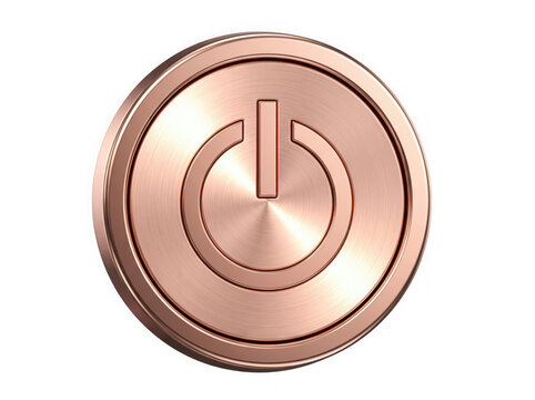 Rose gold power button isolated on transparent background