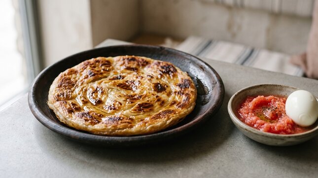 Traditional Fried Malawach Flatbread with Tomato Grate