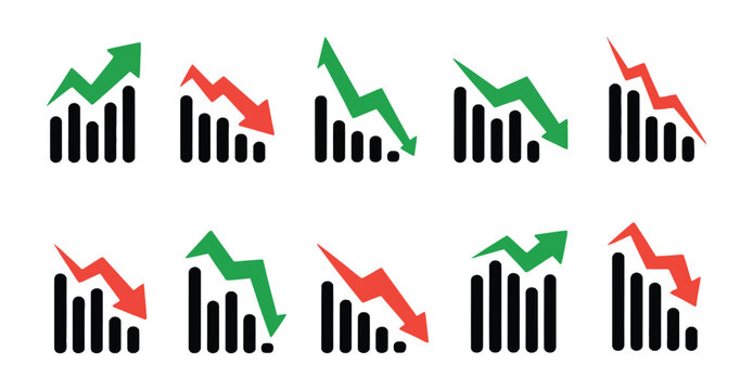 Graph chart icon with growth increase decrease and up down arrow symbols