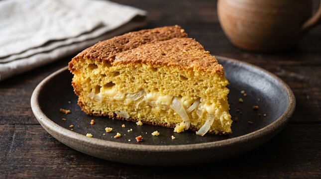 Authentic Traditional Sopa Paraguaya Cornbread Wedge on Platter