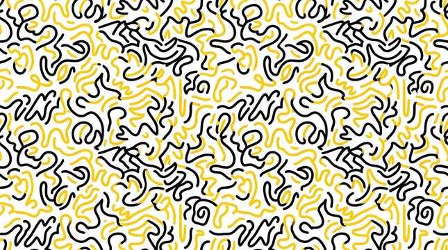 Seamless abstract pattern with yellow and black squiggly lines