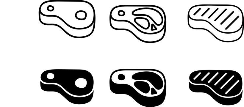 Steak cuts illustration set line art and solid black variations