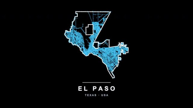 El Paso City Line Map Self Drawing Animated Overlay, Alpha 4K