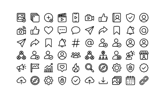 Social Media Thin Line Icon Set with Post Chat Video Business and Communication Symbols