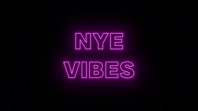 Vibrant Magenta Neon Badge 'NYE VIBES' Seamless Loop with Clear Background, Perfect for New Year Celebration Vlogs