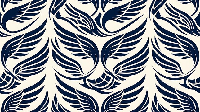 Graphic navy blue wing pattern on cream background