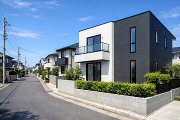 Fototapeta premium 現代的なデザインの新築戸建住宅が続く住宅街
