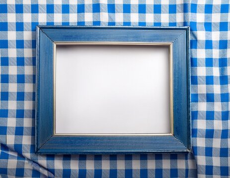 blue and white checkered frame with white background