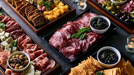 Fototapeta premium A modern asymmetrical arrangement with serving platters partially extending beyond the frame creating dynamic commercial tension
