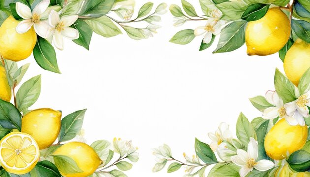 watercolor lemon blossom border frame with blank copy space