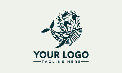 A captivating logo featuring a majestic whale carrying a representation of the Earth, symbolizing marine life conservation and global environmental awareness © nuaari