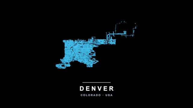 Denver City Line Map Self Drawing Animated Overlay, Alpha 4K