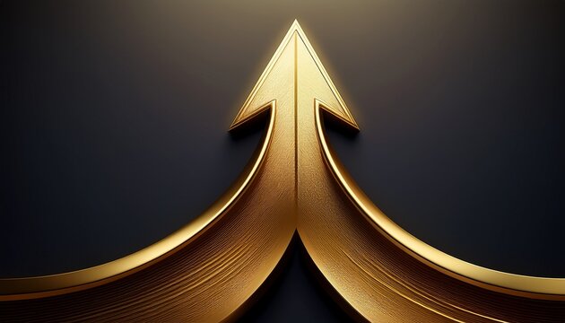 shiny gold arrow pointing upwards symbolizes direction and progress metallic finish adds luxurious and elegant touch making it suitable for design and decoration purposes