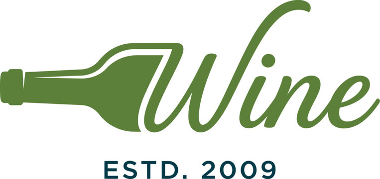 Green wine bottle logo design with the word wine and established year 2009