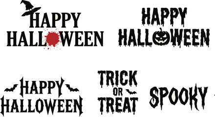 Fototapeta premium Halloween typographic designs with spooky elements black on white background