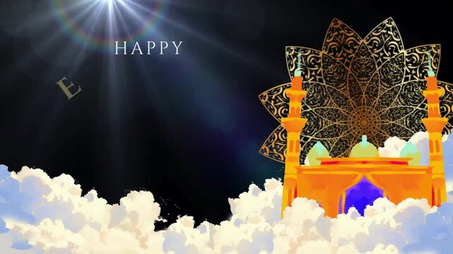 Happy Eid Mubarak Mosque Clouds Animation