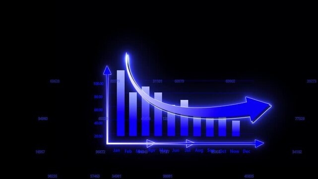 Trade for profit in the stock market. The stock price falls, the red graph indicates a loss. Bear market condition, stagnation or falling of market prices.  graph loss project. 4k video.