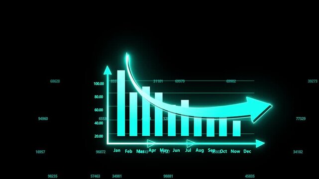 Trade for profit in the stock market. The stock price falls, the red graph indicates a loss. Bear market condition, stagnation or falling of market prices. graph loss project. 4k video.