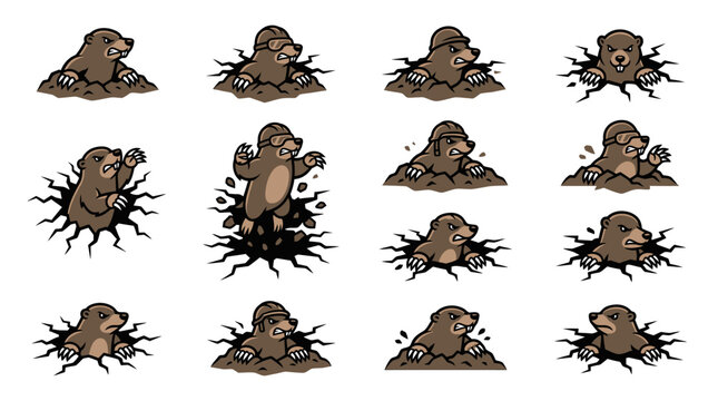 Cartoon mole characters popping from dirt holes.