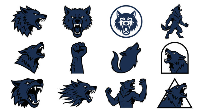 Dark blue werewolf silhouettes and howling moon poses.