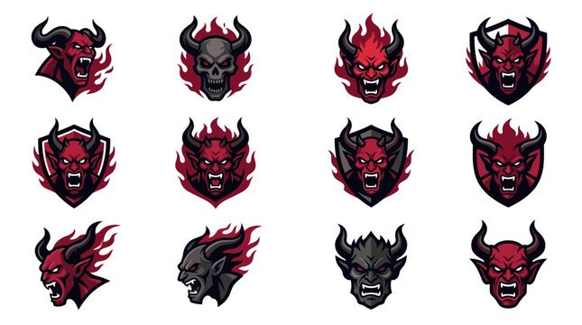 Devil and demon mascot esports gaming logo set.