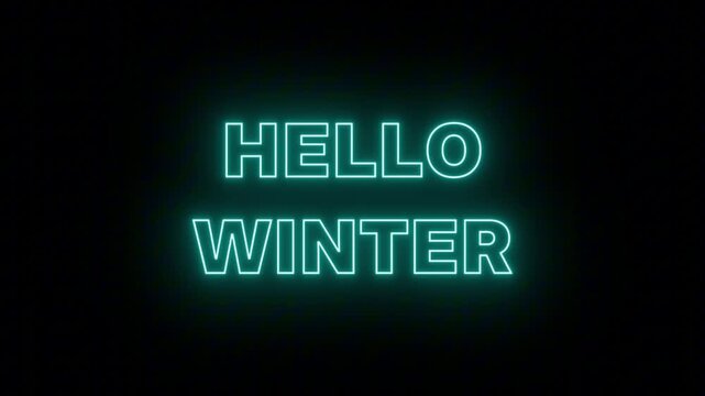 Cozy Cyan Neon Sign 'HELLO WINTER' with Continuous Loop on Transparent Alpha, Great for Winter Seasonal Transition Ads