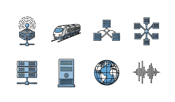 Modern interconnected digital icons with global and cloud-based technology visuals, concept for data management, communication networks, and global business solutions for IT, marketing, and corporate