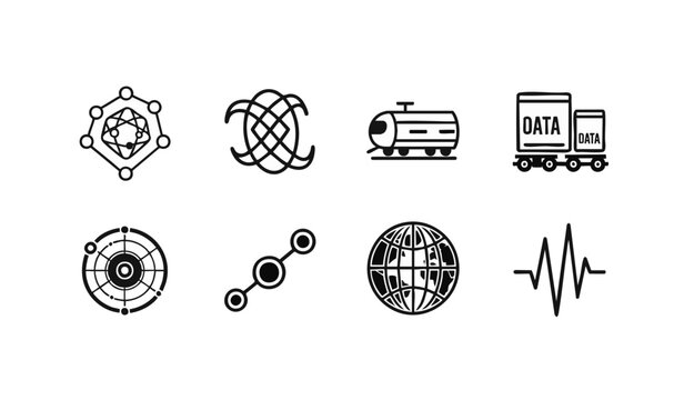 Flat minimalist vector icons set with isolated tech and transportation elements, concept for digital interfaces, app development, infographics, and modern urban mobility design solutions
