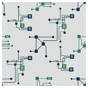 Complex interconnected digital flowchart nodes with precise wiring and modular components, concept for system engineering, data architecture, and network infrastructure visualization in modern tech