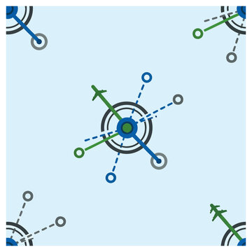 Abstract interconnected circular network nodes with vibrant directional arrows and central core, concept for digital communication, data flow visualization, and technology infrastructure design in