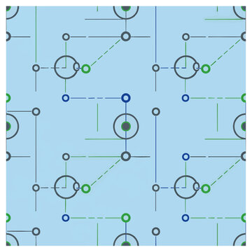Minimalist circular grid pattern with interconnected nodes and highlighted pathways, concept for network systems, data visualization, and strategic planning diagrams for technology, education, and