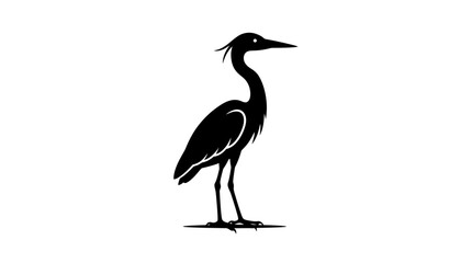 Naklejka premium Elegant Black Silhouette of a Heron Bird Standing Still