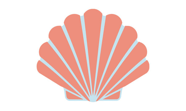 Stylized scalloped seashell icon with elegant radial ridges and symmetrical fan shape on a clean white background, minimalist marine life concept