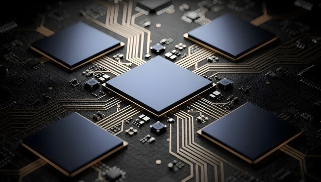 Multi processor chips on advanced motherboard, parallel computing architecture concept, digital semiconductor technology and high performance hardware systems background