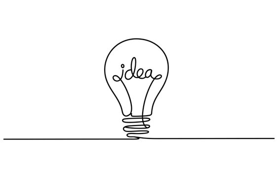 Continuous single line drawing of a light bulb with the word idea written inside as a creative symbol for innovation and business solutions Vector, illustration