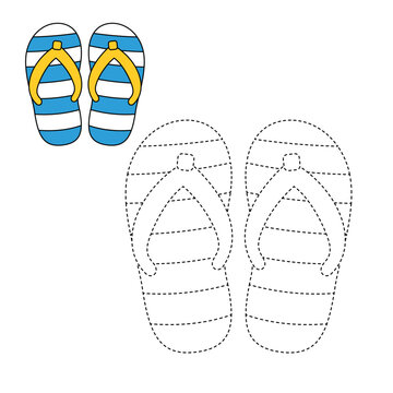Cute Flip Flops Trace and Color Worksheet for Kids Preschool Activity