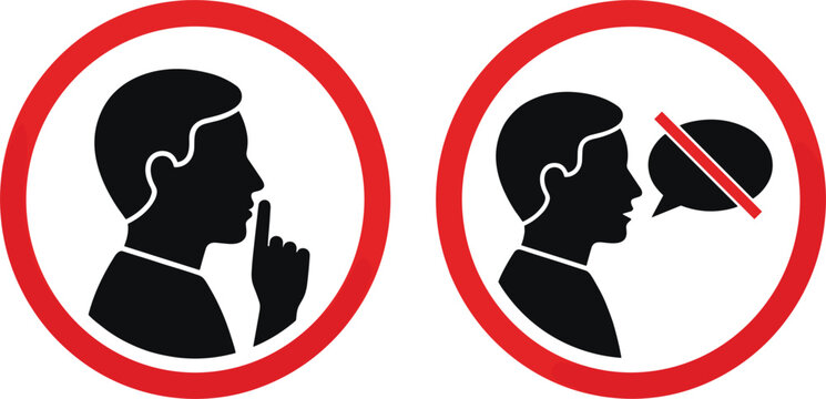 Keep silence and no talking sign board vector illustration set for library school hospital examination hall restriction warning layout element