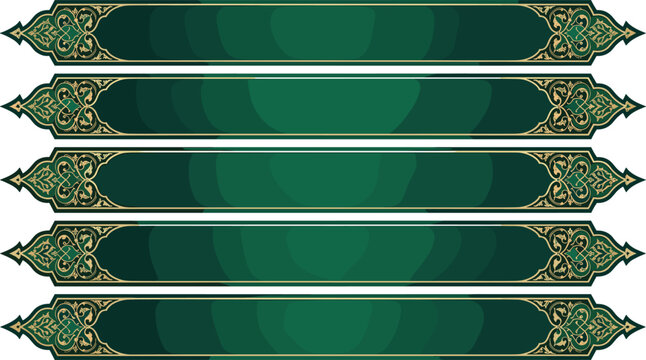 Islamic green and gold banner set vector illustration for Ramadan Kareem Eid Mubarak invitation certificate title header border design element
