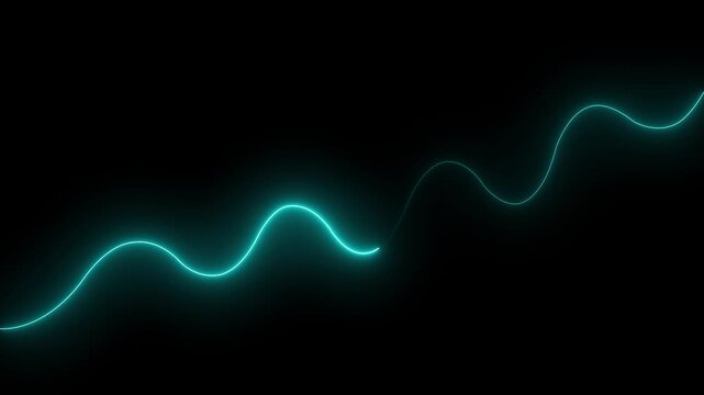 Abstract neon line waves animation. neon wave line royal cyan color animation. neon wave line royal cyan color animation. 4K motion video.