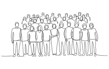 Large group of people standing together drawn in a continuous single line art style Vector, illustration © D-Stocker2026