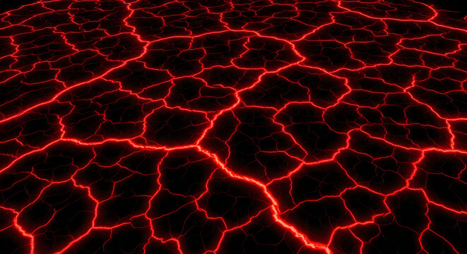 Glowing red lava cracks texture. Abstract molten magma pattern background.