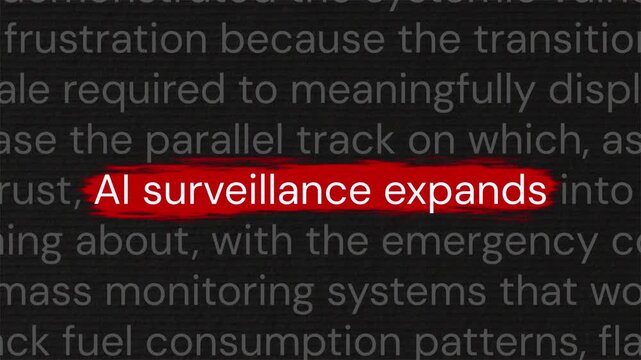 AI surveillance expands highlighted text in paragraph with documentary style 