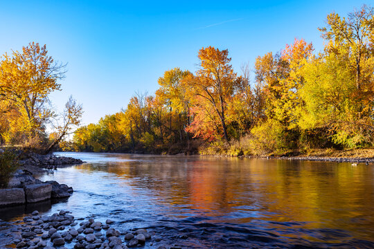 Early fall morning view Boise River Idaho