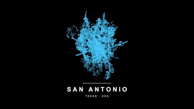 San Antonio City Line Map Self Drawing Animated Overlay, Alpha 4K